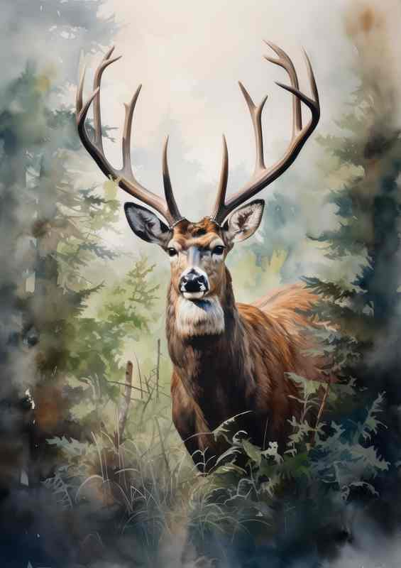 In the Heart of the Woods Meeting Forest Deer | Metal Poster