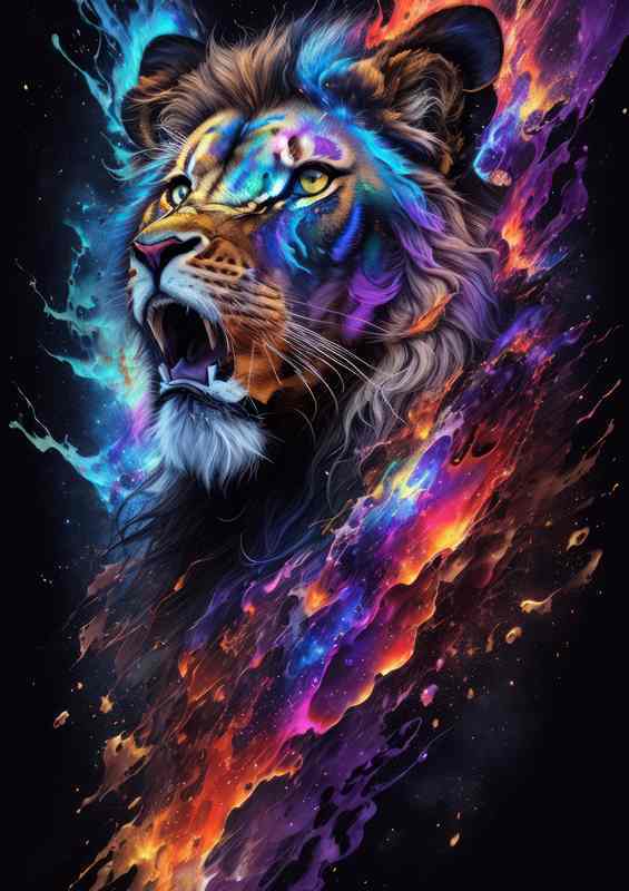 Jungle Ruler A fierce lion slpash art style | Metal Poster