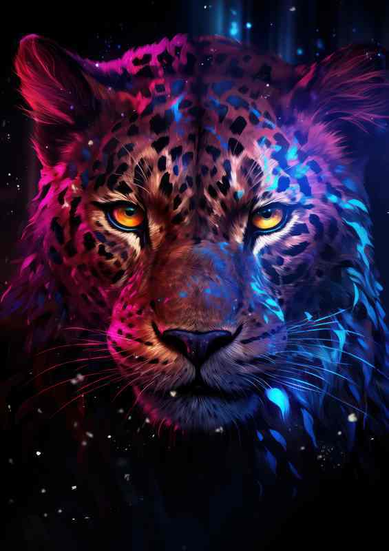 Nighttime Leopard Metal Poster with Purple Ray