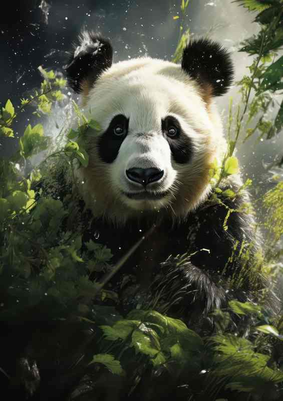 Panda Looking through the trees | Metal Poster