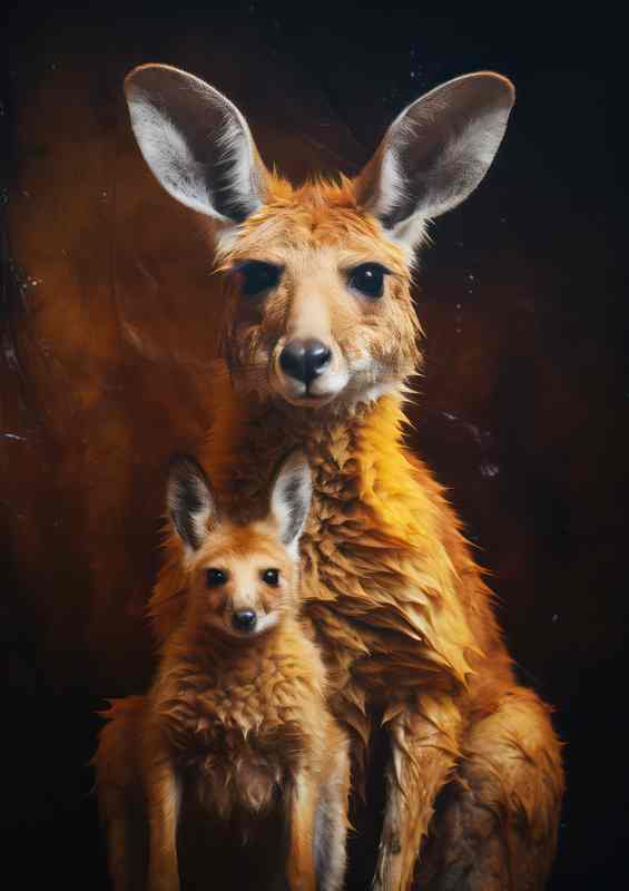 Photo of a kangaroo and her baby | Metal Poster