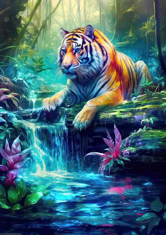 Prismatic Passage the majestic tiger enjoying the water | Metal Poster
