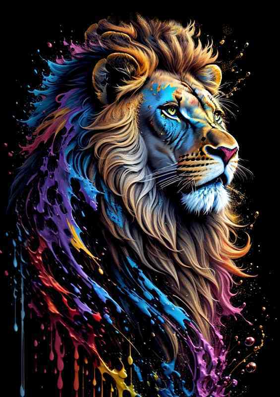 Proud lion king of art splashed in colour | Metal Poster