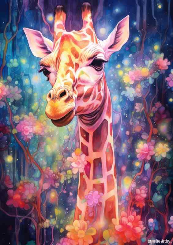 Rainbow Giraffe Rhapsody pastel coulurs | Metal Poster
