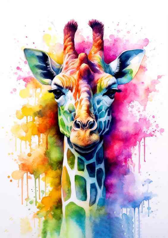 Rainbow Necked Wonder the giraffe so colourful | Metal Poster