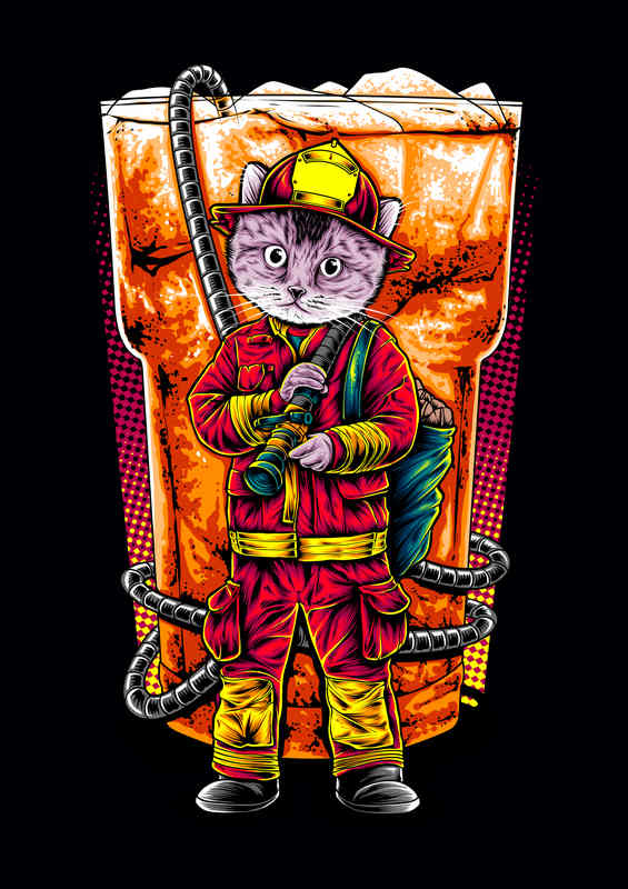 Fire Cat Cool Drink | Metal Poster