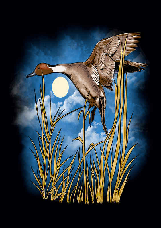Flying Duck through the reeds | Metal Poster