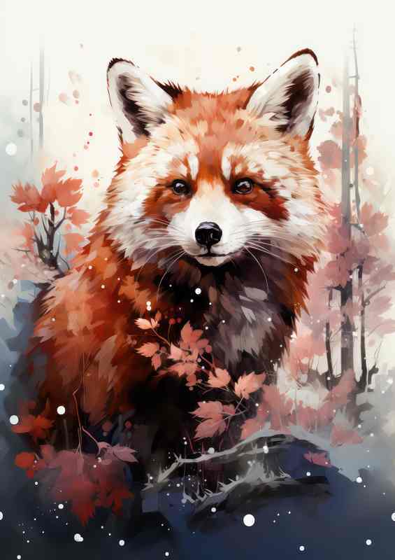 Red Panda watercolours in the forest | Metal Poster