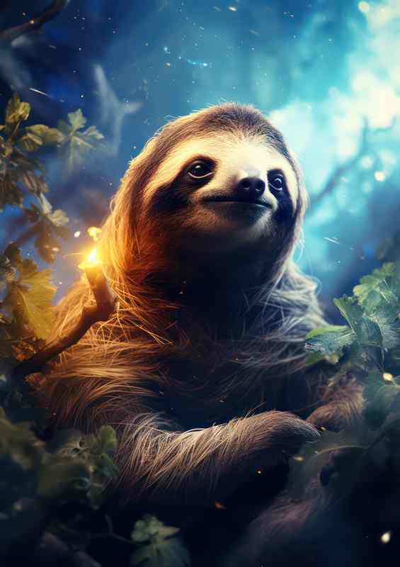 Sloth at night with space like background | Metal Poster