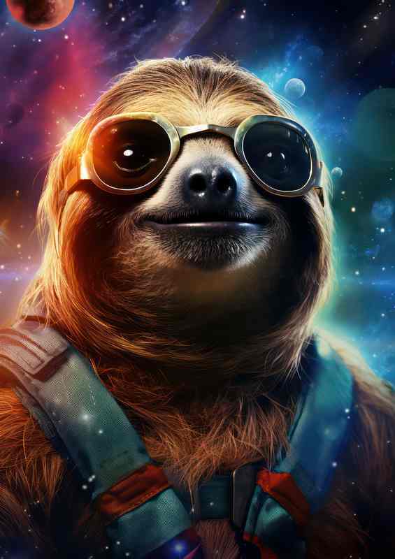 Sloth in space wearing glasses very hip | Metal Poster