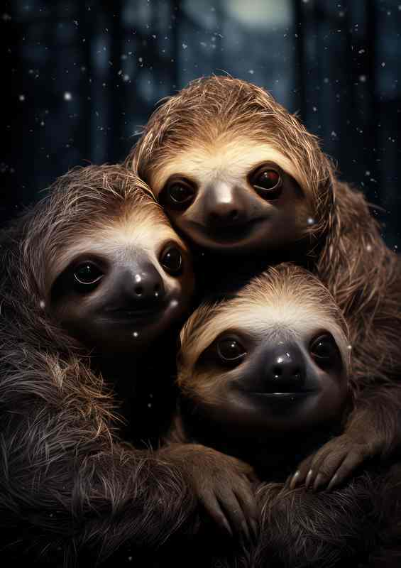 Sloths hugging at night | Metal Poster