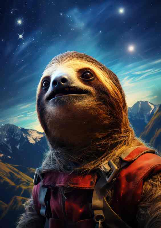 Space sloth looking up at the starry night | Metal Poster