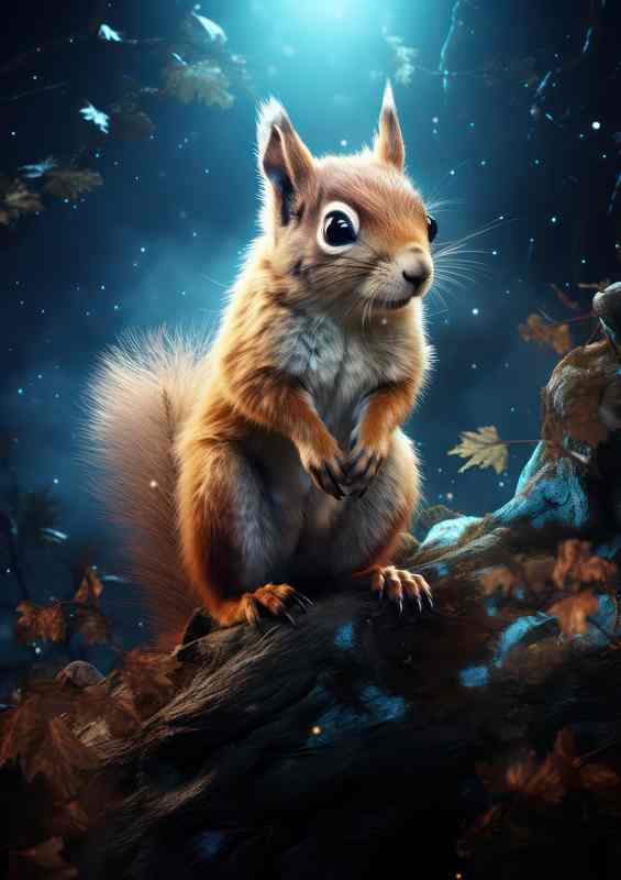 Squirrel in the night looking for food | Metal Poster