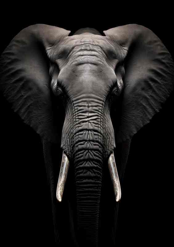 Sturdy Face Elephant in black and white | Metal Poster