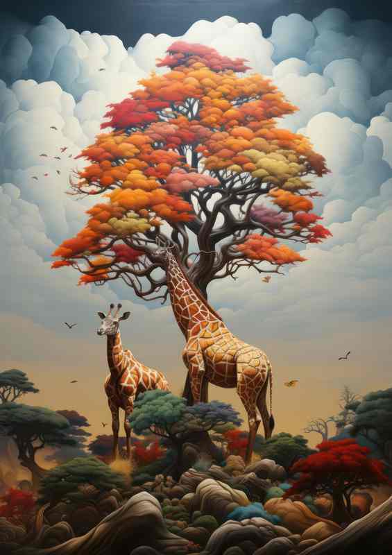 Surreal Mixed Color Giraffe Trees | Metal Poster