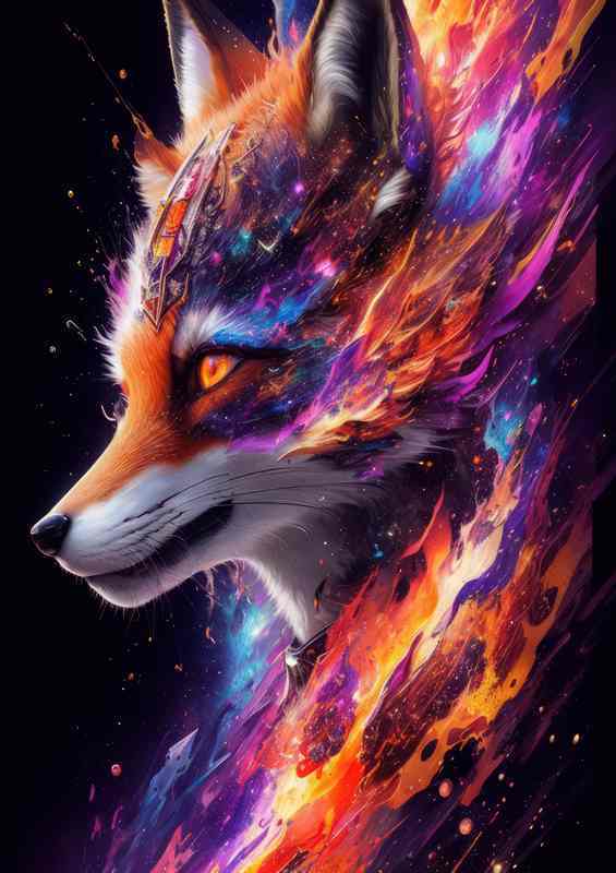 The Amazin coulurs Of The Sly Fox In Splash style | Metal Poster