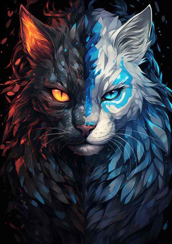The Anime cats mixed black and blue | Metal Poster