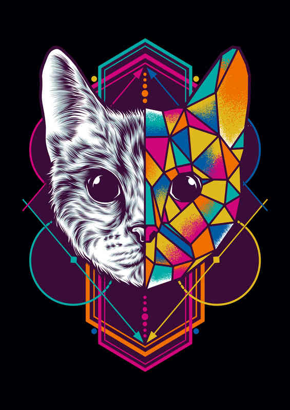 Geometric Cat Face | Metal Poster