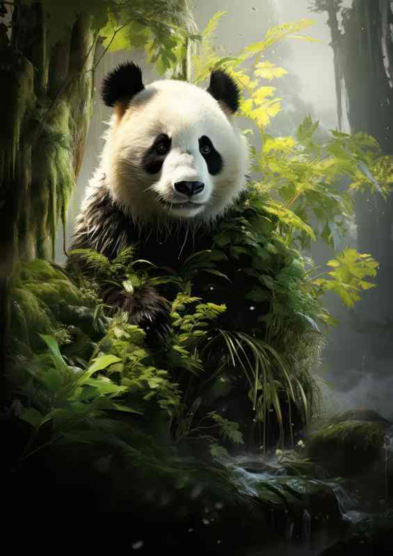 The Panda Eating his food with the sun on his back | Metal Poster