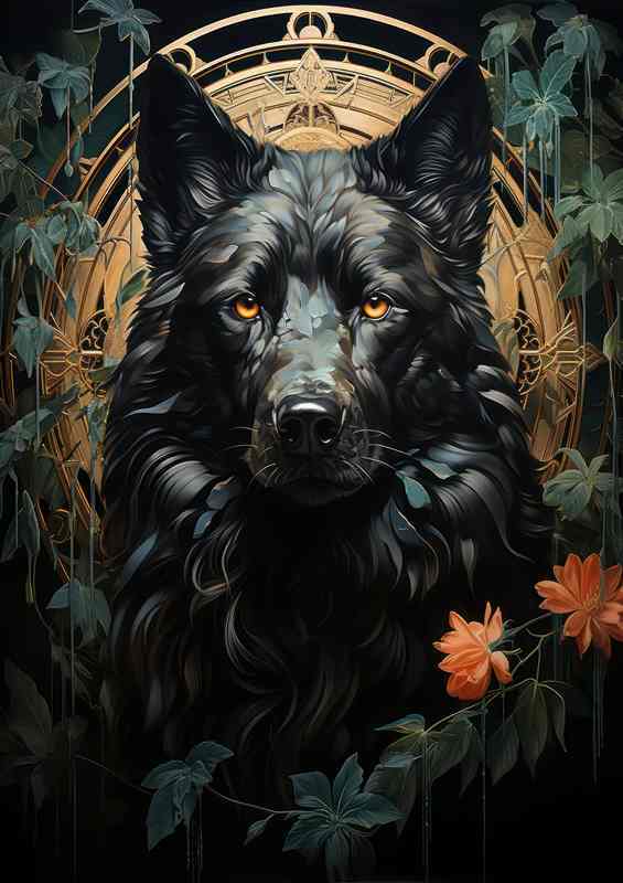 The Rare Black Wolf spiritual dreamy flowers | Metal Poster