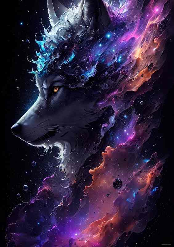 The Wolf deep in vebula coulurs splash art style | Metal Poster