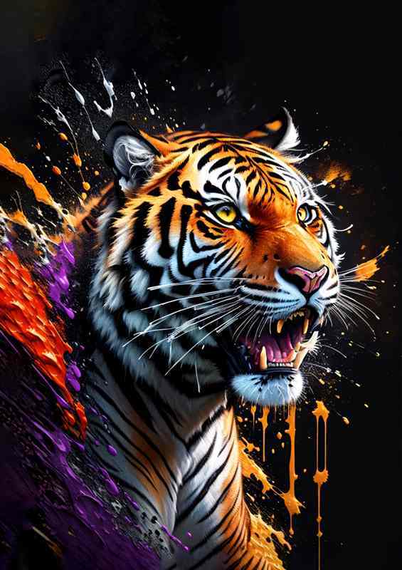 Tiger king splash art of colours | Metal Poster