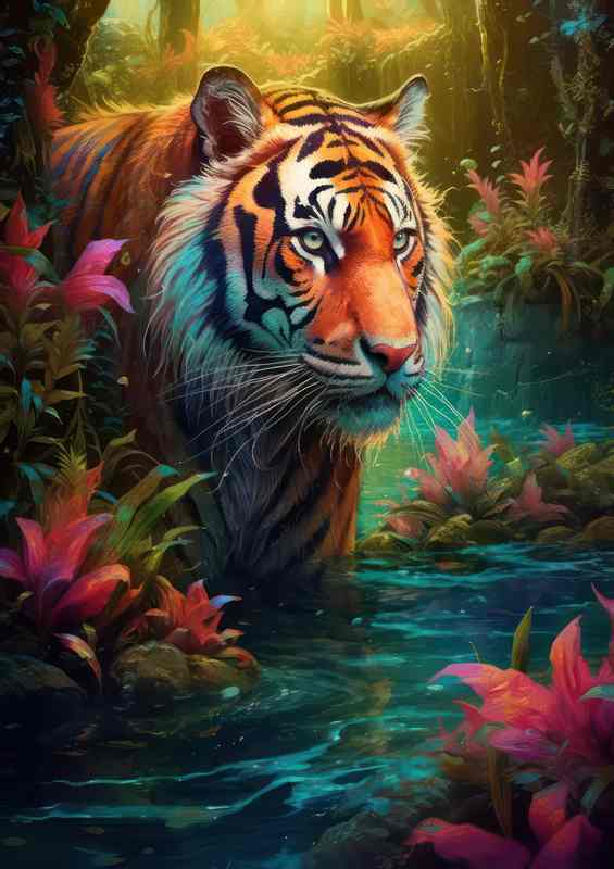 Jungle Bath Tiger Metal Poster