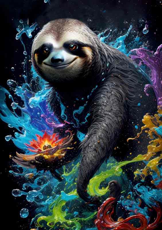 Sloth Tone Metal Poster | Color Splash Art