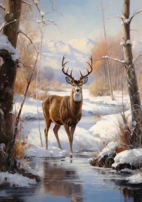 Wandering with Wildlife Deer By The Stream | Metal Poster
