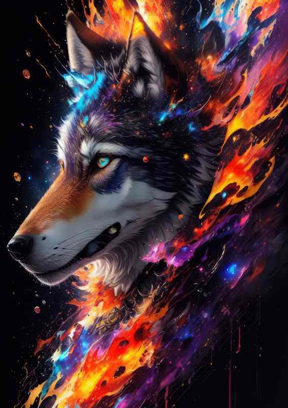 Wolf alinged with the nebula space splash art style | Metal Poster