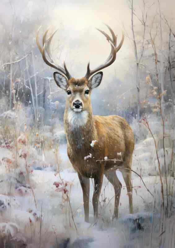 Woodland Guardians The Role of Deer in Snow | Metal Poster
