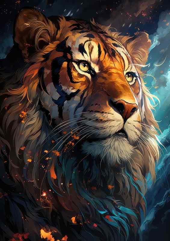 painted tiger with nice colours and embers flowing | Metal Poster