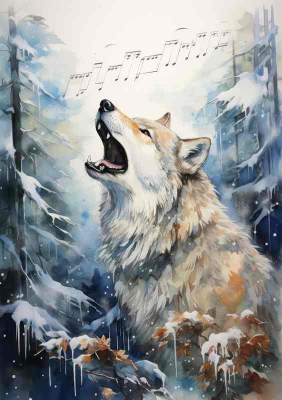 winter wolf howling in the forest | Metal Poster