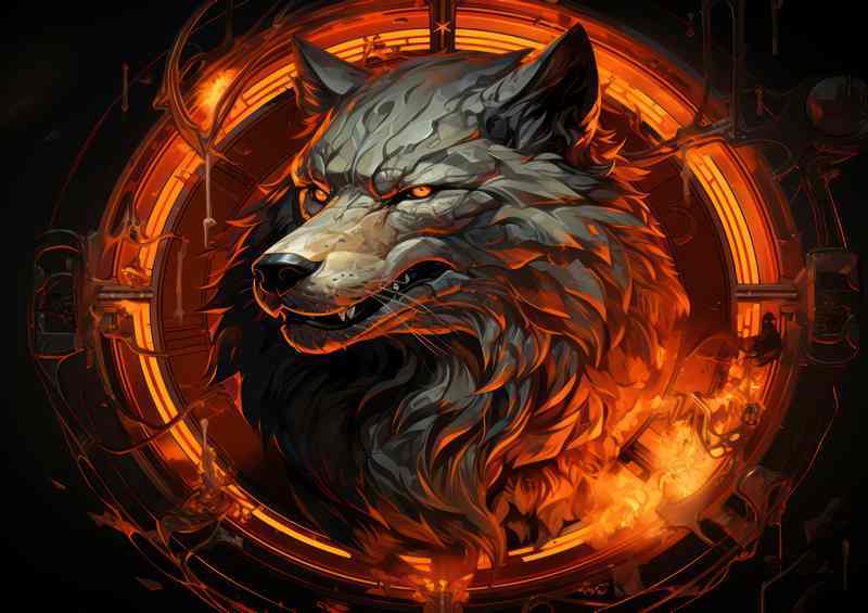 A Wolf And A Frame with a glowing fire | Metal Poster