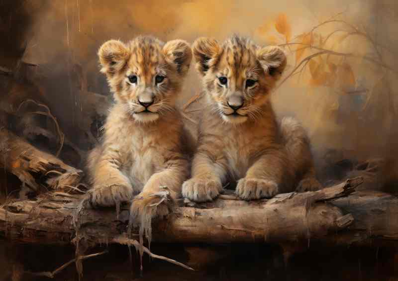 Baby Cubs lying waiting for there mum to arrive | Metal Poster
