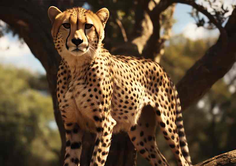 Cheetah standing in kenya with a tree behind | Metal Poster