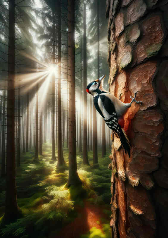 Woodpecker Rhythmic Pine Metal Poster