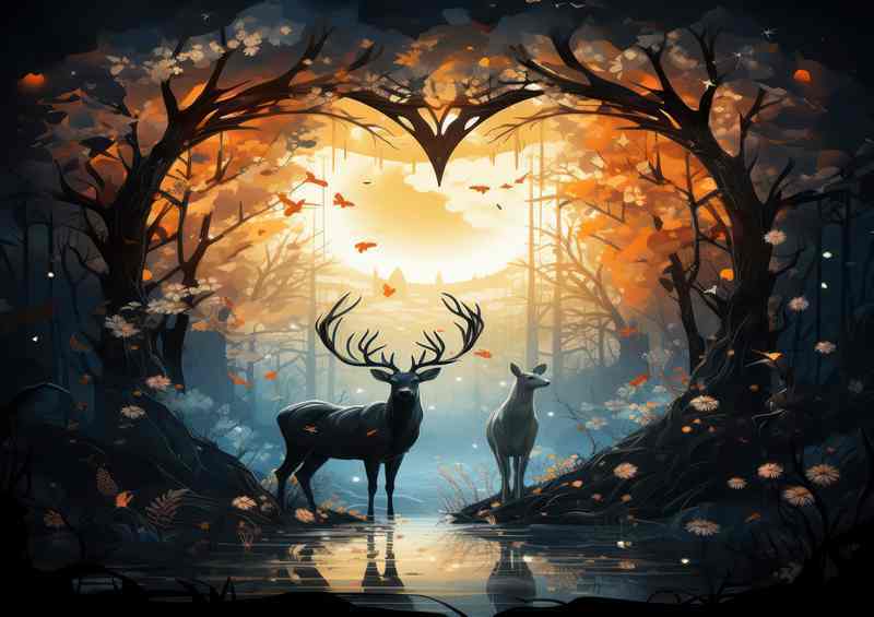 Deer reflections by the lake | Metal Poster