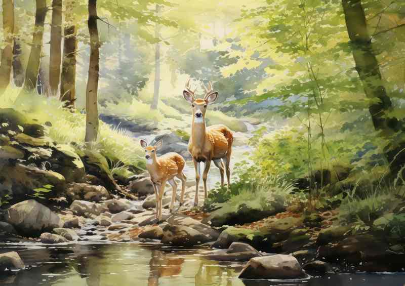 Exploring the Wilderness with Woodland Deer | Metal Poster