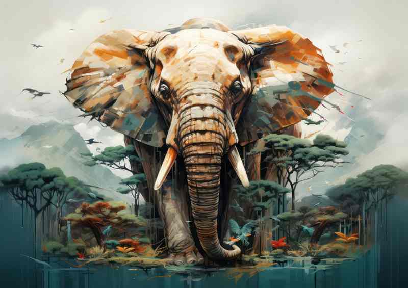 Giant Elephant with mountains and forest behind him | Metal Poster