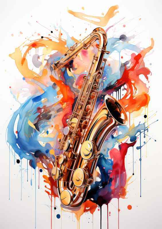 Saxography painting sax splatters colour splash | Metal Poster