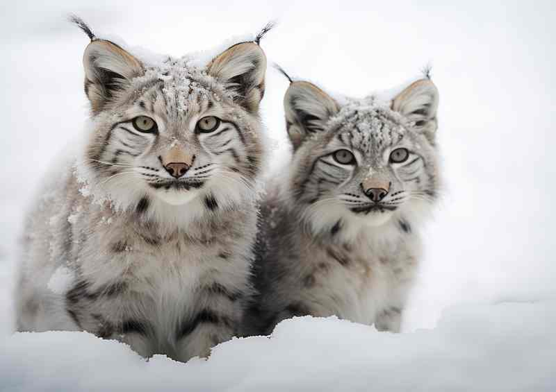 Lynx in the snow amazing pair of cats | Metal Poster