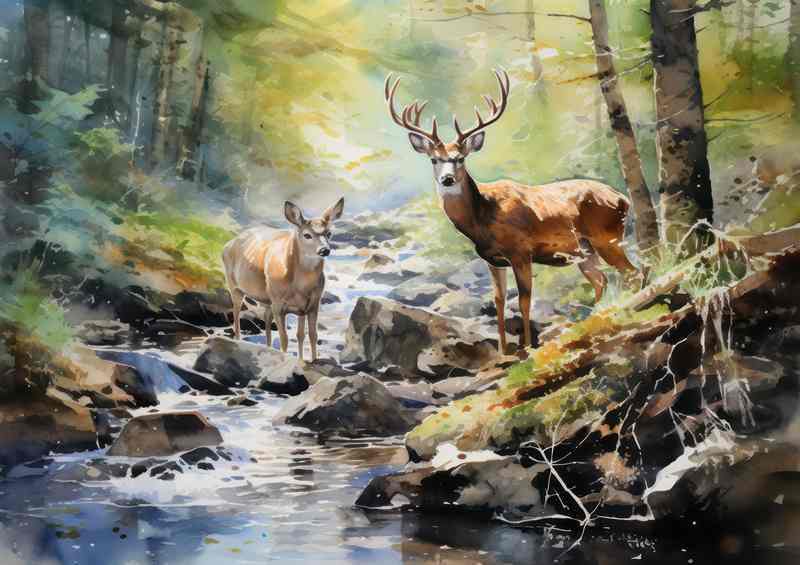 Silent Watchers Deer in the Untamed Woods | Metal Poster
