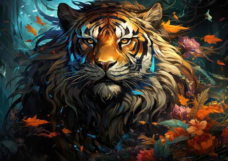 Tiger in the woodlands art style | Metal Poster