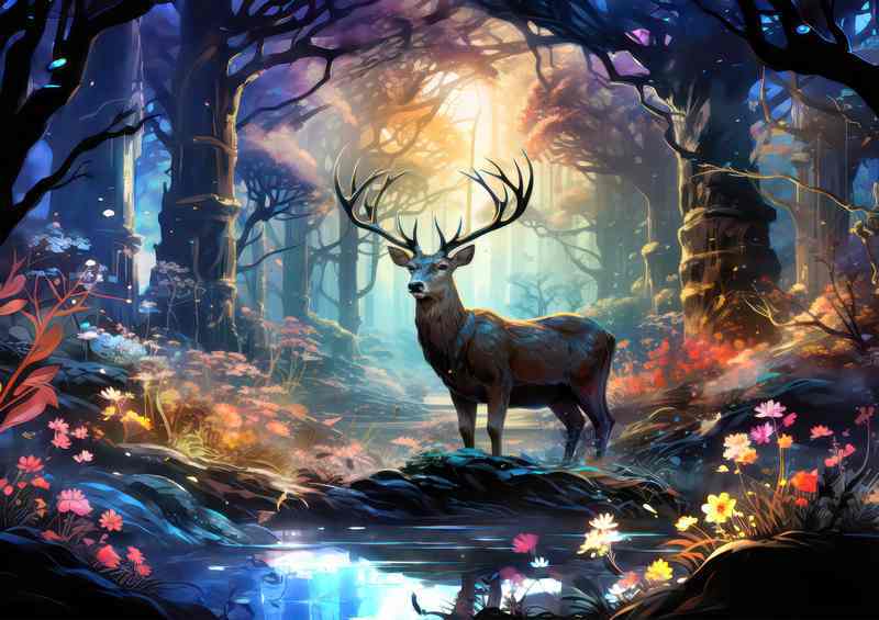 wild deer in the magical forest | Metal Poster