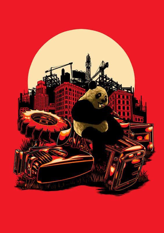 Lonely Panda RED World Metal Poster