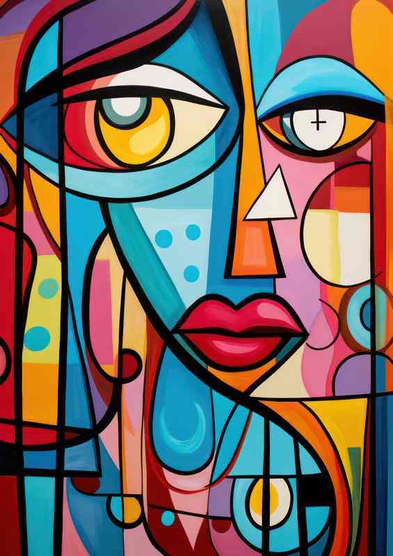 Vibrant Encounters Abstract Faces in Multicolor | Metal Poster