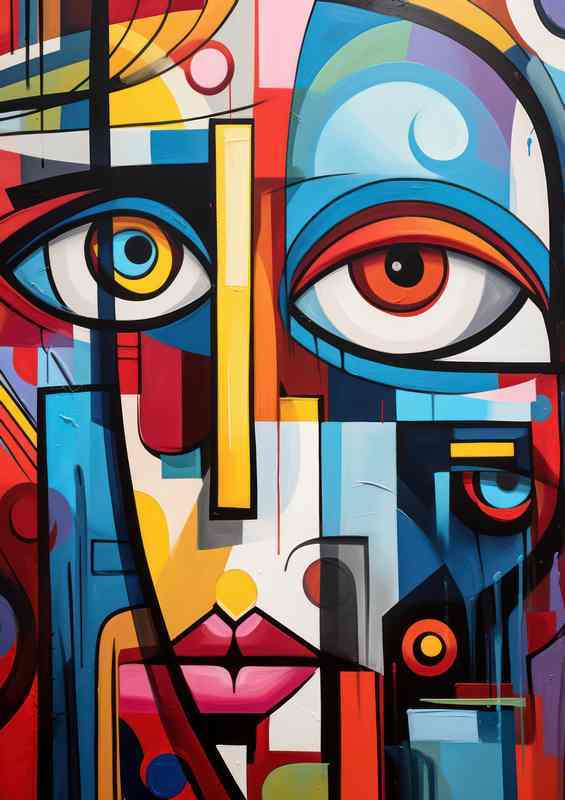 Vivid Expressions Abstract Colorful Faces in Art | Metal Poster