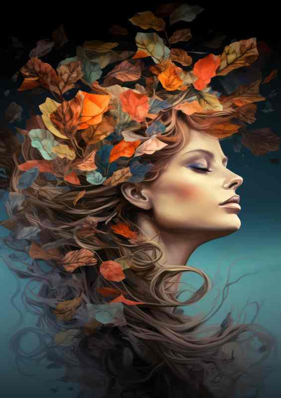 Woman with leaves in her hair | Metal Poster