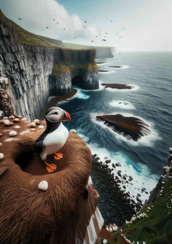Puffins Cliffside Home | Metal Poster